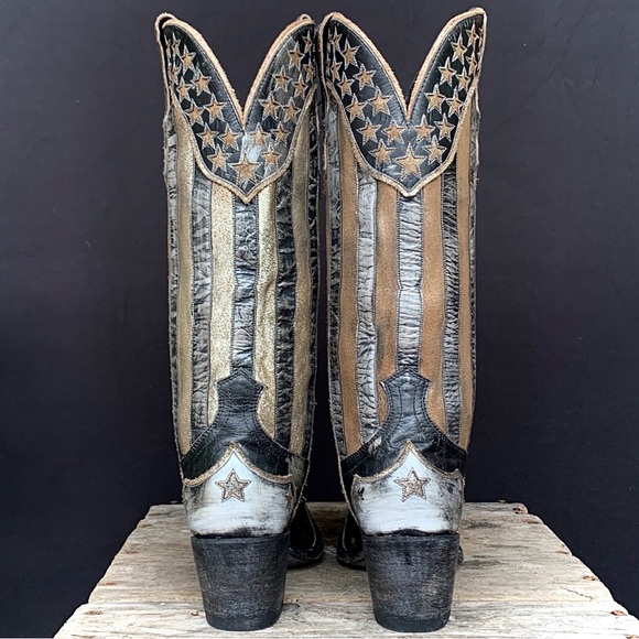 SOLD OLD GRINGO Bloom American Flag Black Knee High Cowgirl Cowboy Western Boots - Picture 6 of 9